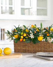 Artificial flower arrangement in kitchen