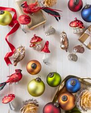 Enchanted Woodlands Christmas tree ornaments on white background